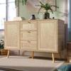 Sideboard NaturⅢ Beige - Holzwerkstoff - Rattan - Massivholz - 40 x 82 x 120 cm
