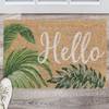 Paillasson coco « Hello » & motif floral Marron - Vert - Blanc - Fibres naturelles - Matière plastique - 60 x 2 x 40 cm