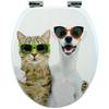 Premuim Abattant WC - Chat et chien Gris - Blanc - Bois manufacturé - 38 x 5 x 44 cm