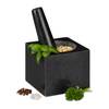 Eckiger Granit Mörser mit Stößel Schwarz - Grau - Stein - 11 x 10 x 11 cm