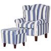 Sessel Colmar Webstoff Blau gestreift - Blau - Mit Hocker