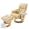 Fauteuil relax et repose-pieds Grunewald Cuir véritable / Imitation cuir - Crème - Marron clair