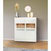 Highboard Bellano Echtholzfurnier - Matt Weiß / Balkeneiche - Ohne Beleuchtung