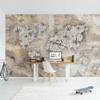 Vliesbehang Shabby Klok Wereldkaart vliespapier - beige - 384 x 255 cm