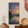Quadro di tessuto Tramonto sul fiume Tessuto. Legno massello - Blu / Rosso - 50cm x 100cm x 0,3cm - 50 x 100 cm
