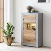 Comò di 66 cm Hillbrook Grigio opaco / Effetto quercia - 1 ante in vetro