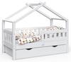 Lit gigogne cabane Design 140x70cm blanc Blanc - En partie en bois massif - 77 x 127 x 147 cm