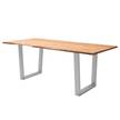 Massiver Baumkanten-Esstisch KAPRA Akazie Braun - 200 x 100 cm - Silber - Trapezförmig - Tischplattenstärke: 2.5 cm