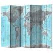Paravent Wooden Travels (5-teilig) Vlies / Kiefer - Blau