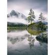 Fotomurale Montagne nebbiose e lago Tessuto non tessuto - Verde / Grigio / Blu - 1,92cm x 2,6cm