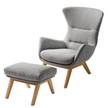 Fauteuil HEPBURN met houten pootjes geweven stof - Geweven stof Milan: Lichtgrijs - Donkere eikenhout