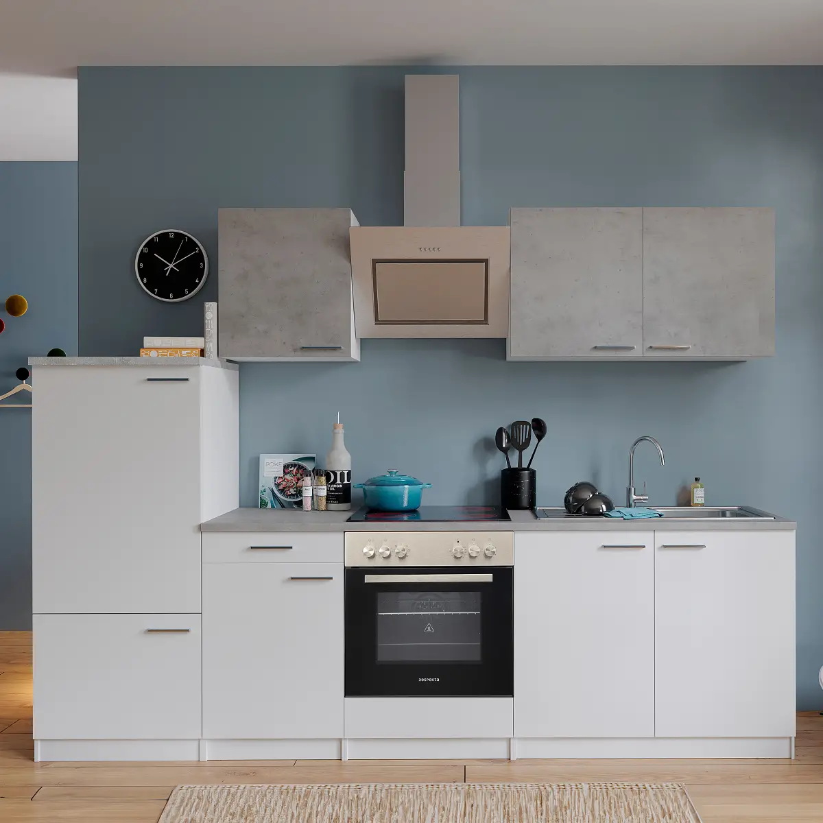 Küchenzeile Malia III 270cm Grau/Weiß/Weiß | Grau