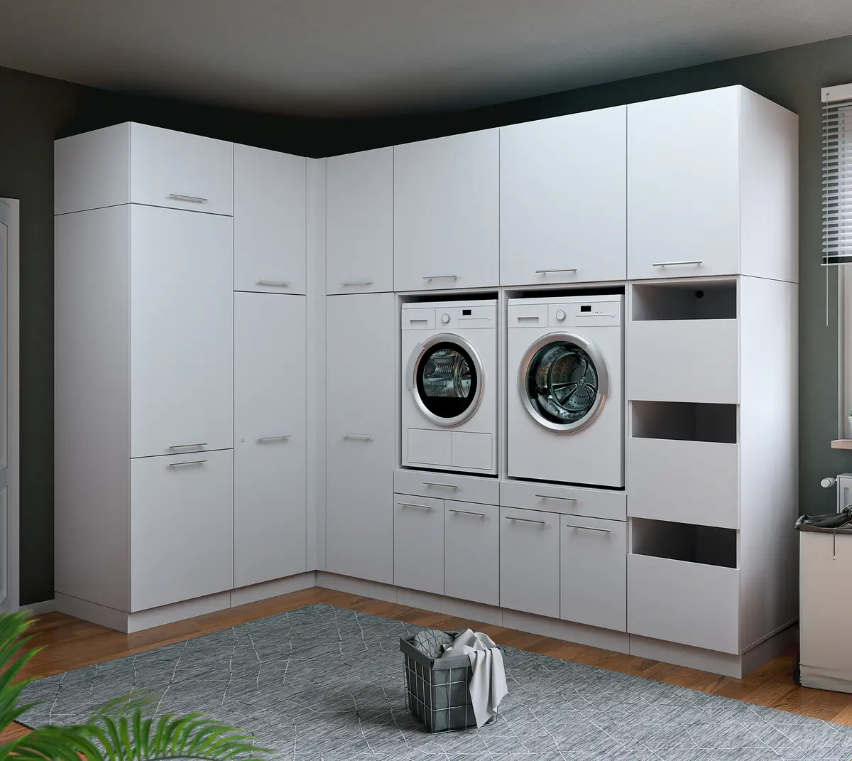 Laundreezy Eck-Hauswirtschaftsraum Set B | Weiß