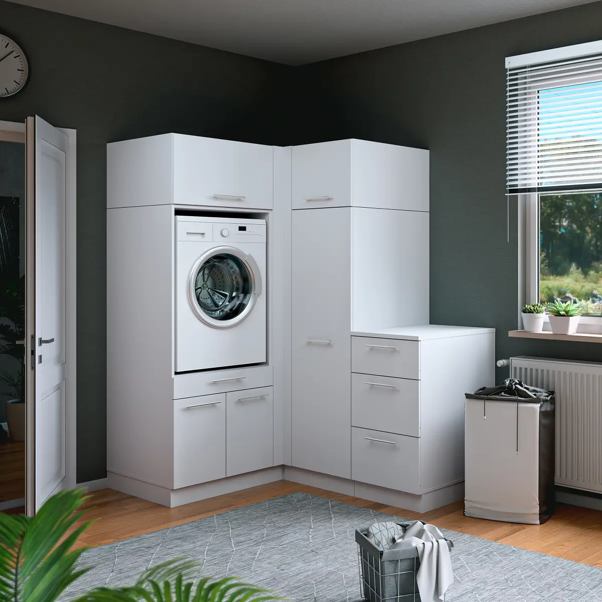 Laundreezy Eck-Hauswirtschaftsraum Set E | Weiß