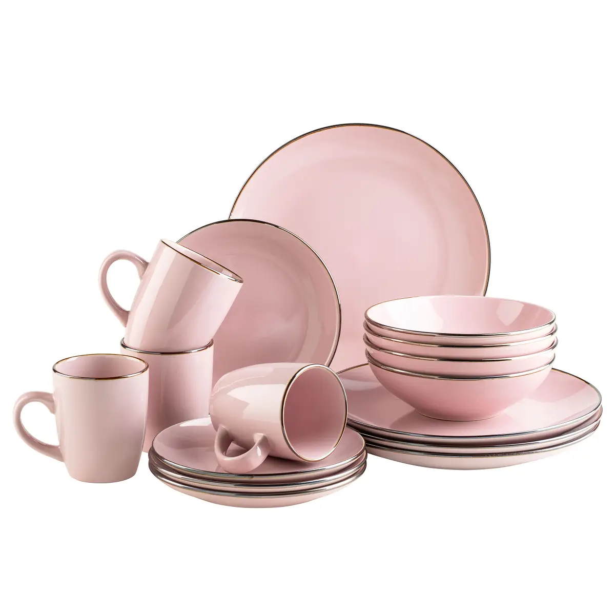 Kombiservice Metallic Rim 16-teilig | Rosa