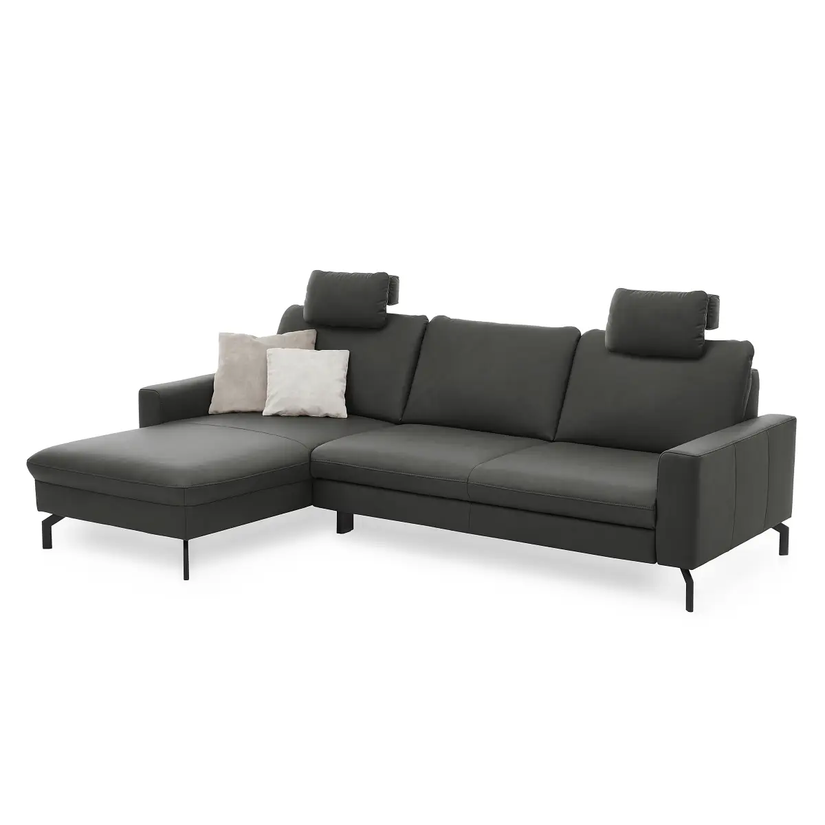 Ecksofa Kalahan mit Ottomane Grau Echtleder | Grau
