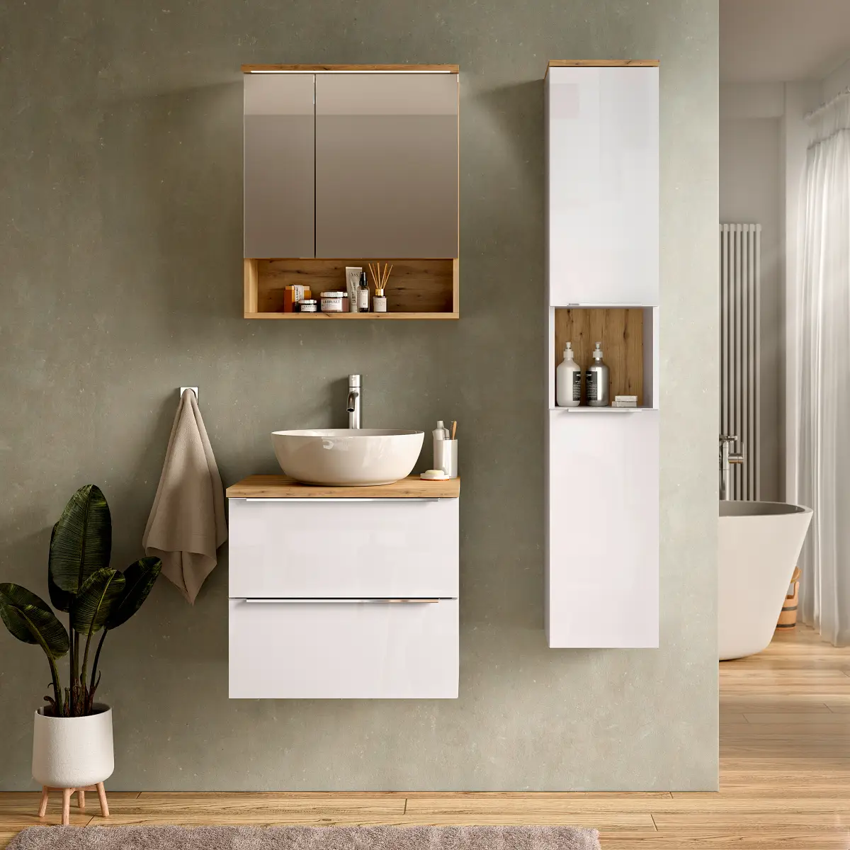 loftscape Badset 3-teilig Kombi B 90cm Weiß/Hochglanz Weiß | Weiß