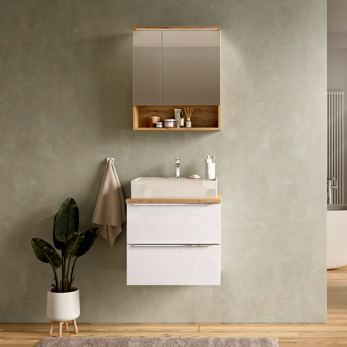 loftscape Badset 2-teilig Kombi B 60cm Weiß/Hochglanz Weiß | Weiß