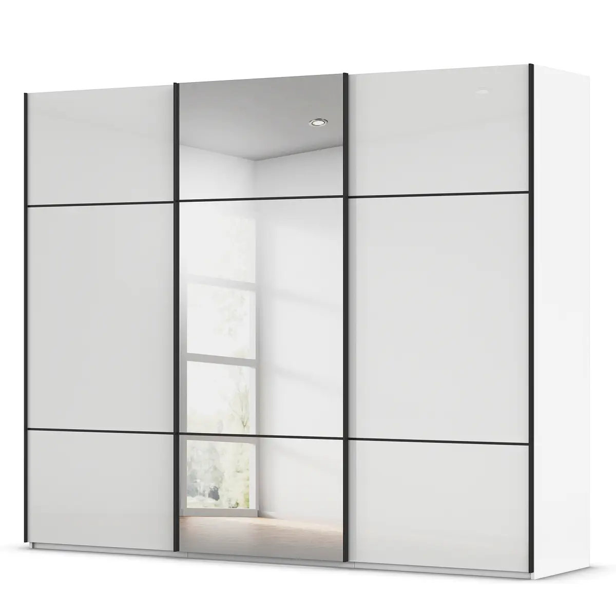 rauch Orange Schwebetürenschrank Covalo mit Glasfront 301cm Weiß/Weiß