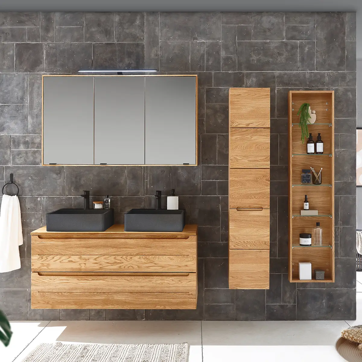 Badset 4-teilig Kombi I 185 x 46cm Braun/Dunkelgrau | Braun