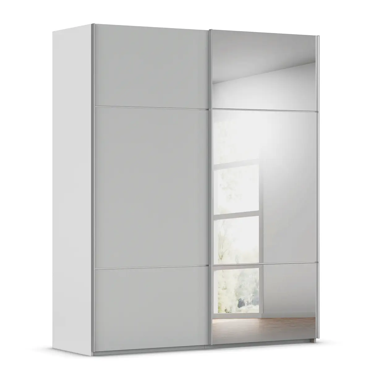 Schwebetürenschrank Covalo 181cm Grau/Seidengrau Aluminium mit