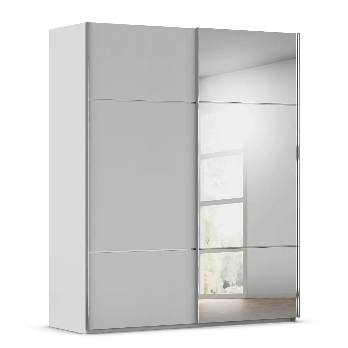 Schwebetürenschrank Covalo 162cm Grau/Seidengrau Chrom mit