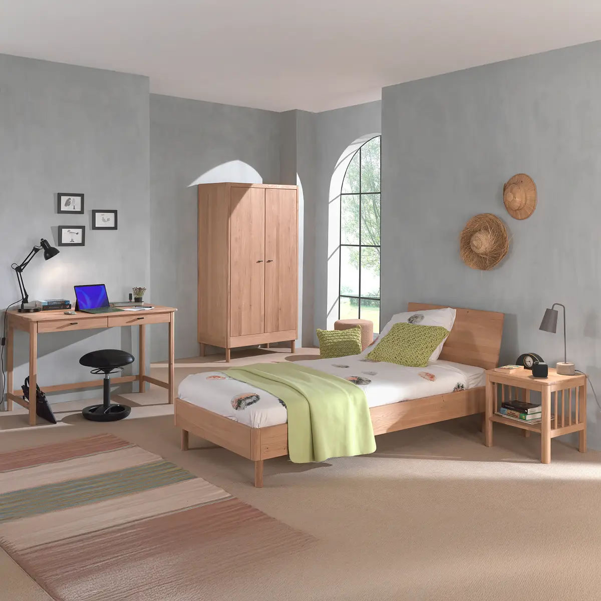 Jugendzimmer 4-tlg Schreibtisch 100cm Braun/Eiche | Holztöne