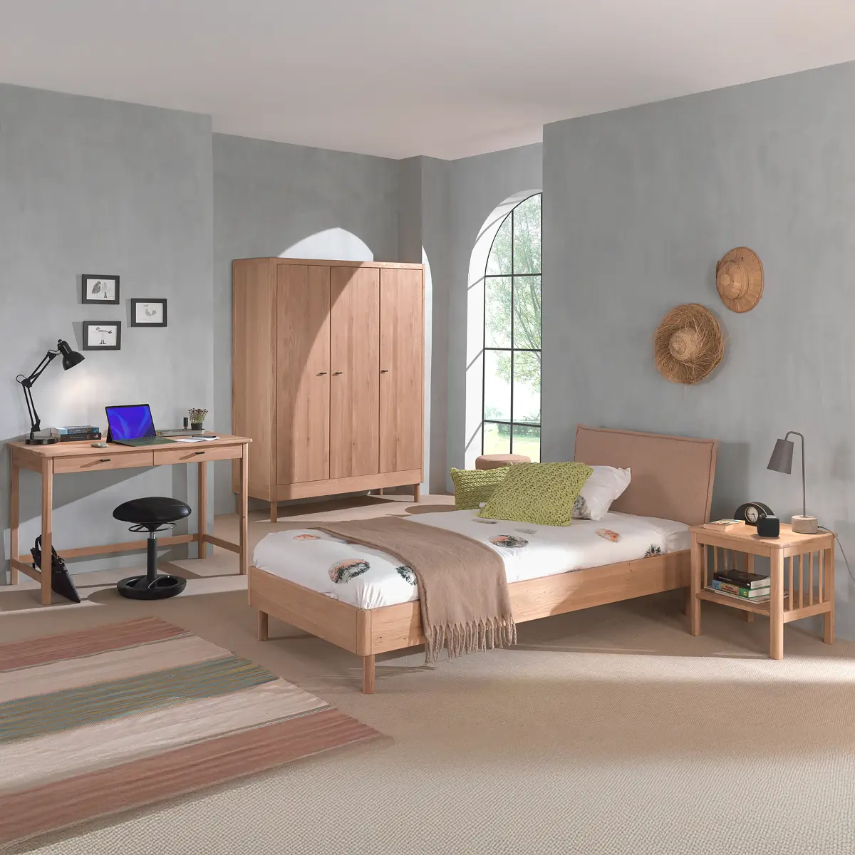 Jugendzimmer 4-tlg Polster Typ A 90 x 200cm Braun/Eiche | Braun