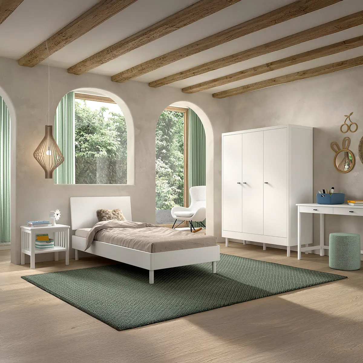 Jugendzimmer 4-tlg Schreibtisch 146cm Weiß/Weiß | Weiß