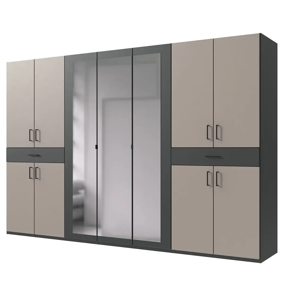 Drehtürenschrank mit Spiegel 313cm Beige/Saharagrau/Graphit