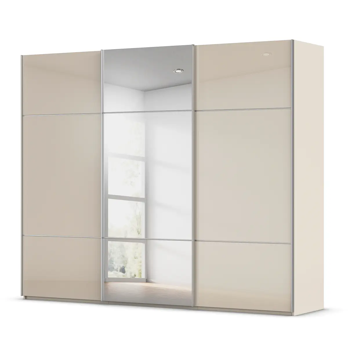 rauch Orange Schwebetürenschrank Covalo mit Glasfront 242cm | Beige