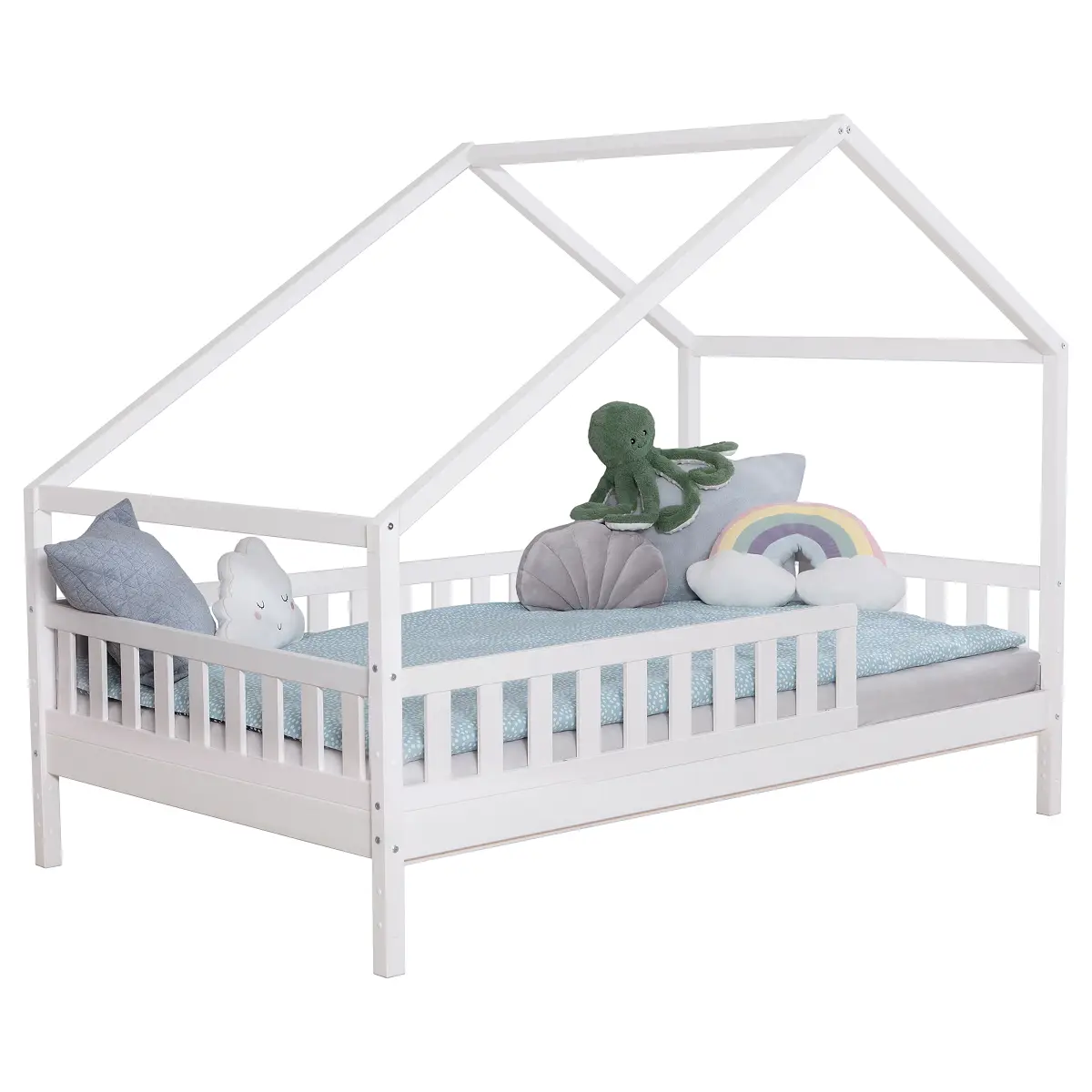 TiCAA Massives Hausbett Lou 120 x 200cm mit Lattenrost & Matratze