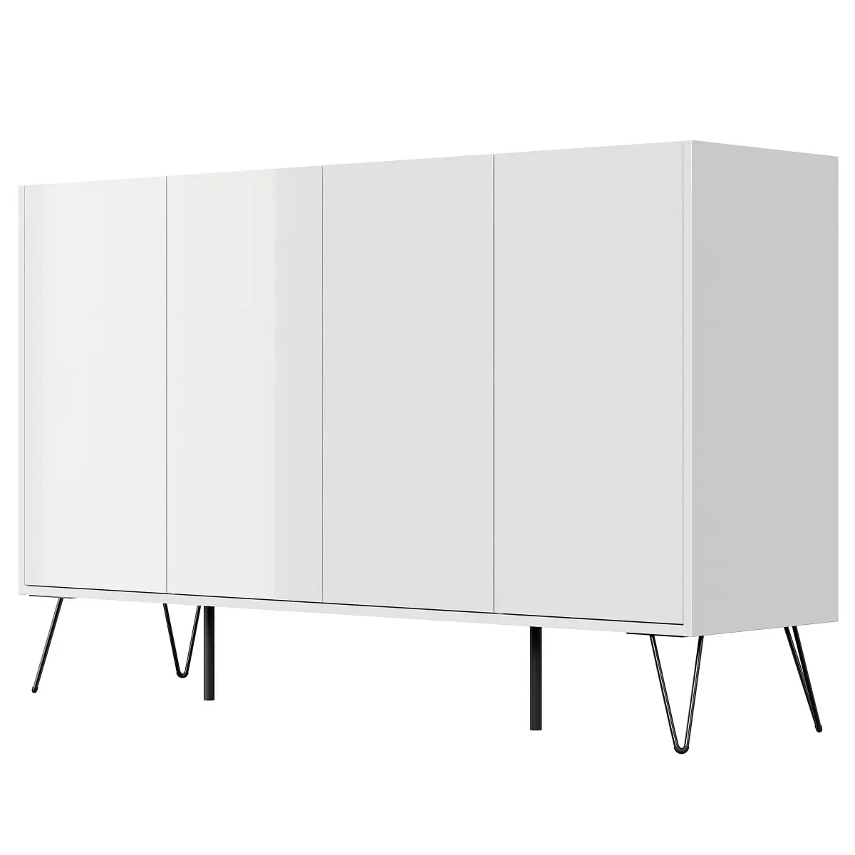 Sideboard Industrial mit Türen 94cm Weiß/Hochglanz Weiß | Weiß