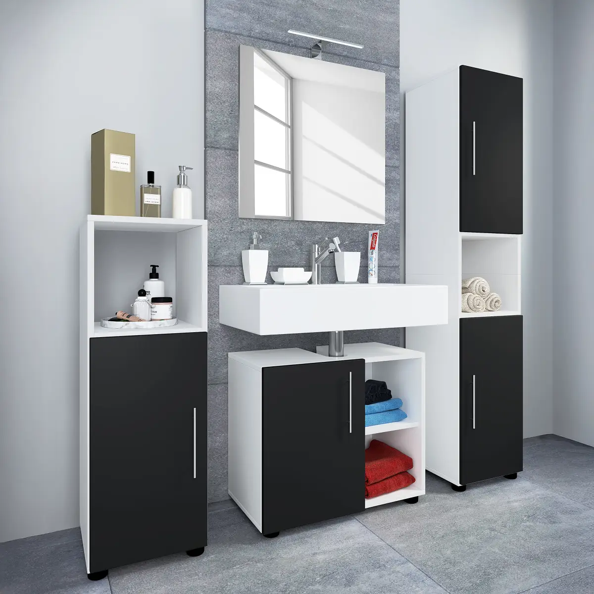 Badset Flandu 4-teilig Spiegel Kombi C | Weiß