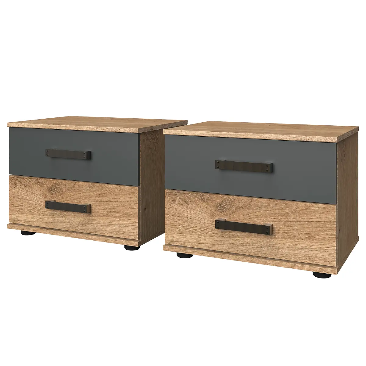 Nachtkommode Stockholm Typ B 2er-Set 40cm Schwarz/Braun | Holztöne