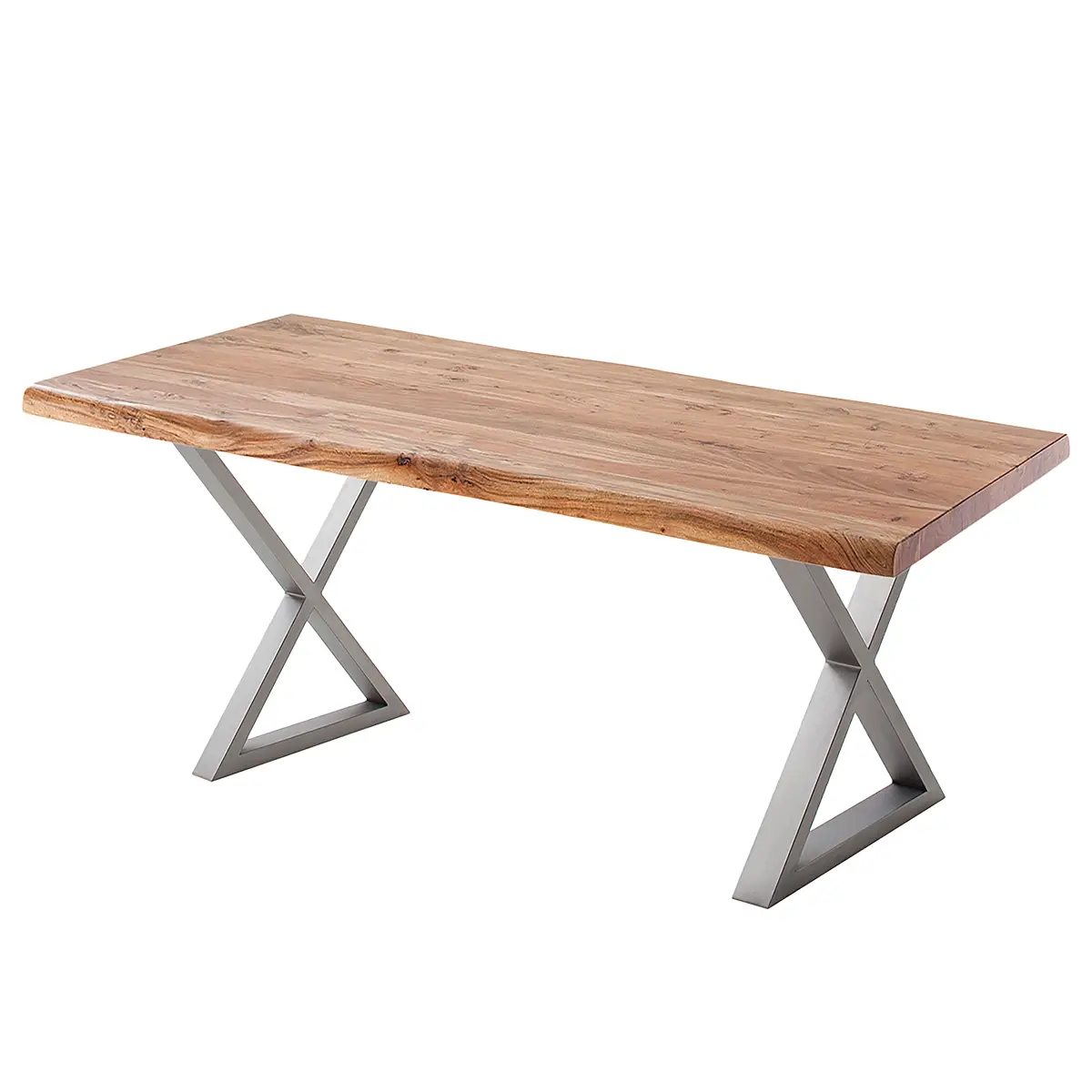 Massiver Baumkanten-Esstisch 140 x 80cm Braun/Akazie Braun X-Form