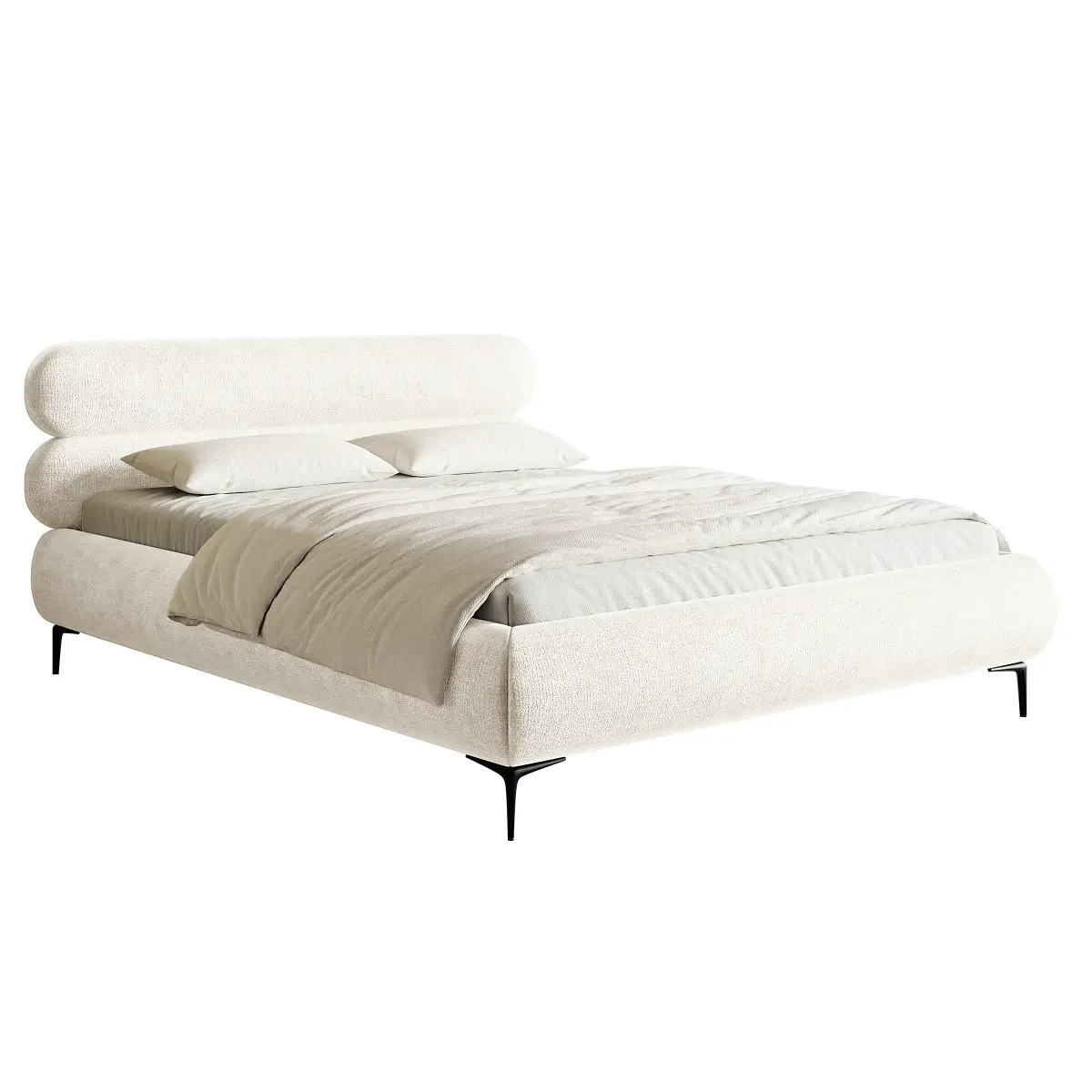 Polsterbett Roule 140 x 200cm Chenille Pelagia Weiß Schwarz | Weiß