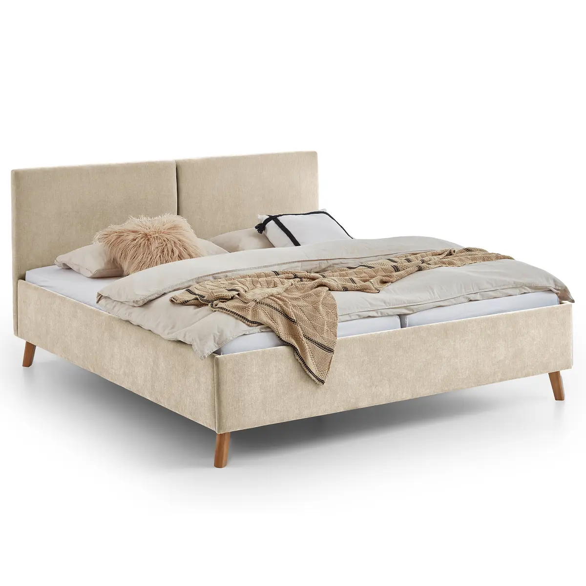 Polsterbett Piano 180 x 200cm Webstoff Wiam Beige Braun | Beige