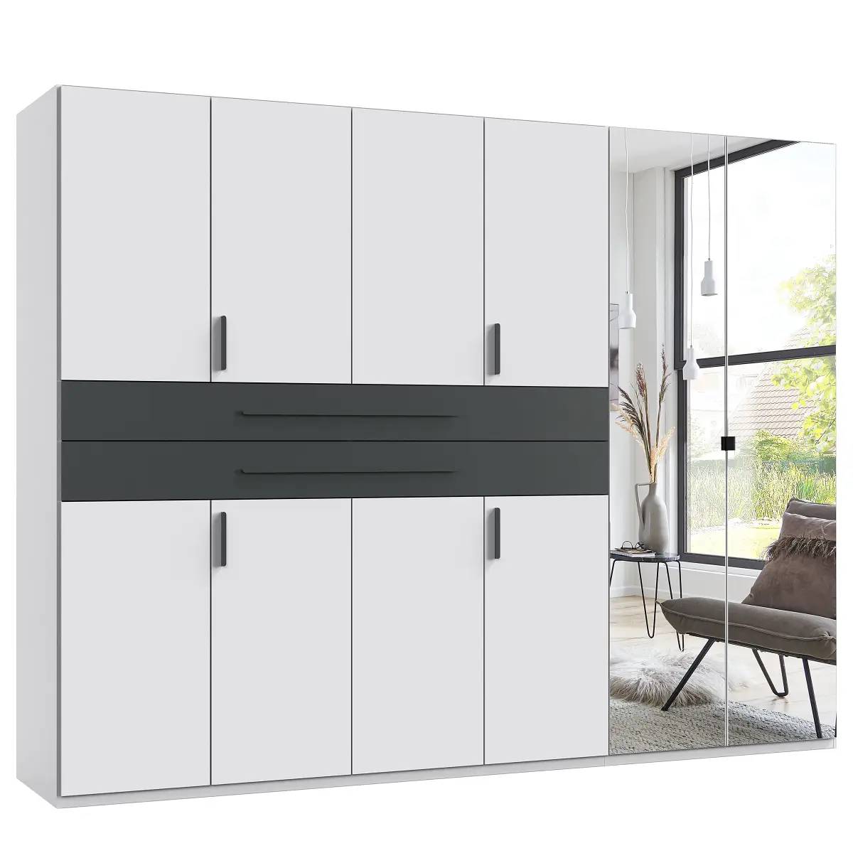 Drehtürenschrank Digit Typ B 270cm Schwarz/Weiß/Weiß/Graphit