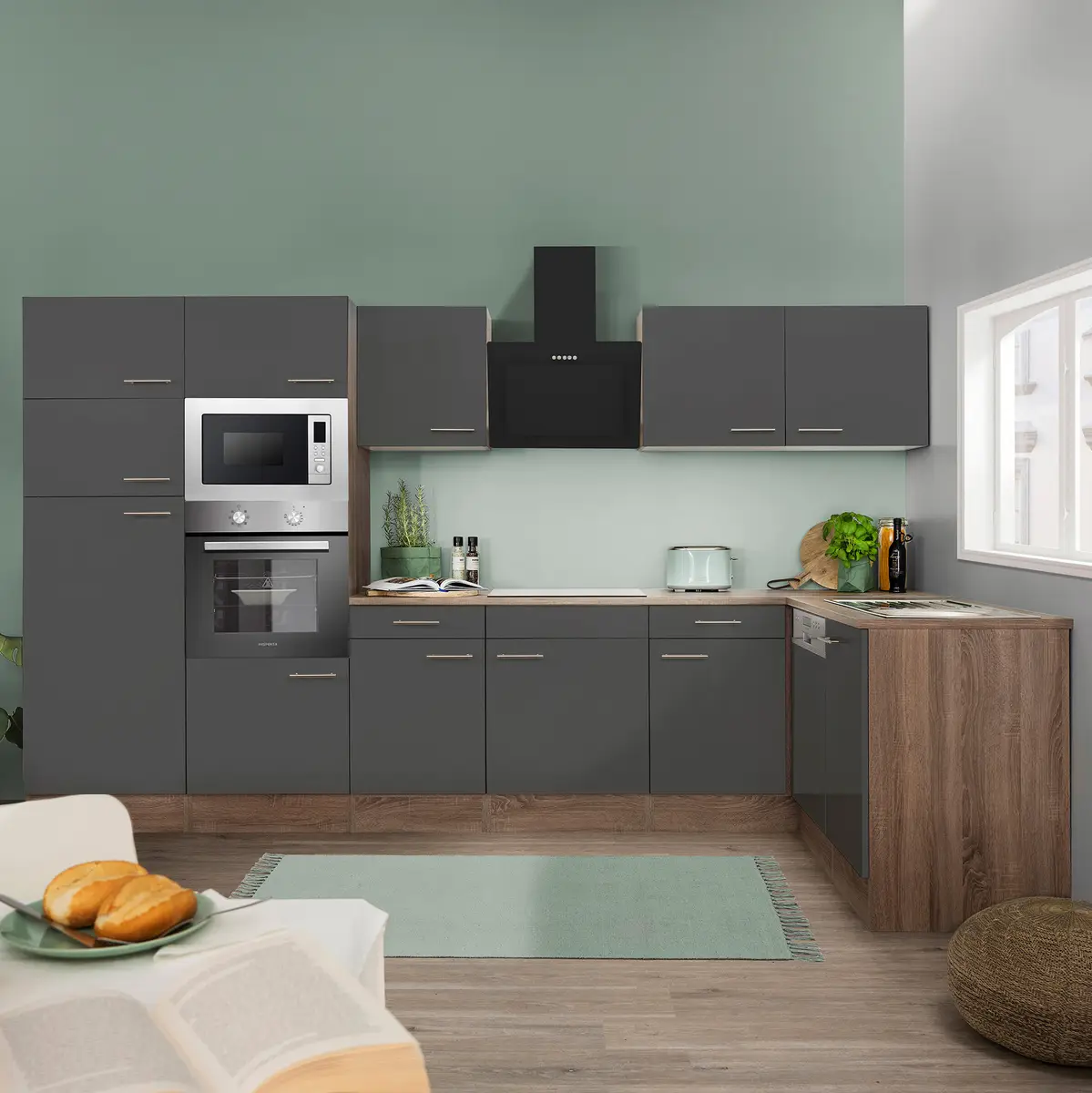 Eck-Küchenzeile Oliver IV 340cm Grau/Grau | Grau