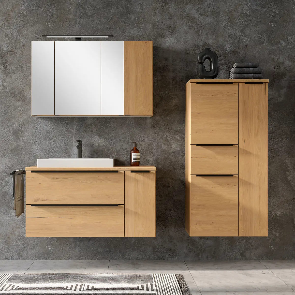 loftscape Badset 3-teilig Midischrank 65 | Holztöne