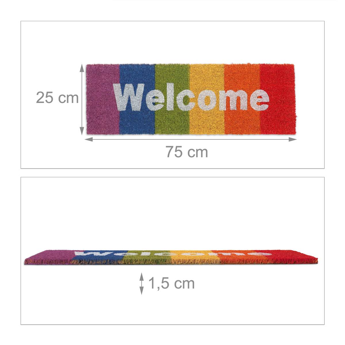 Relaxdays Fußmatte Kokos – Regenbogen-Design, 75 X 25 Cm, Rutschfest, Für Innen & Außen