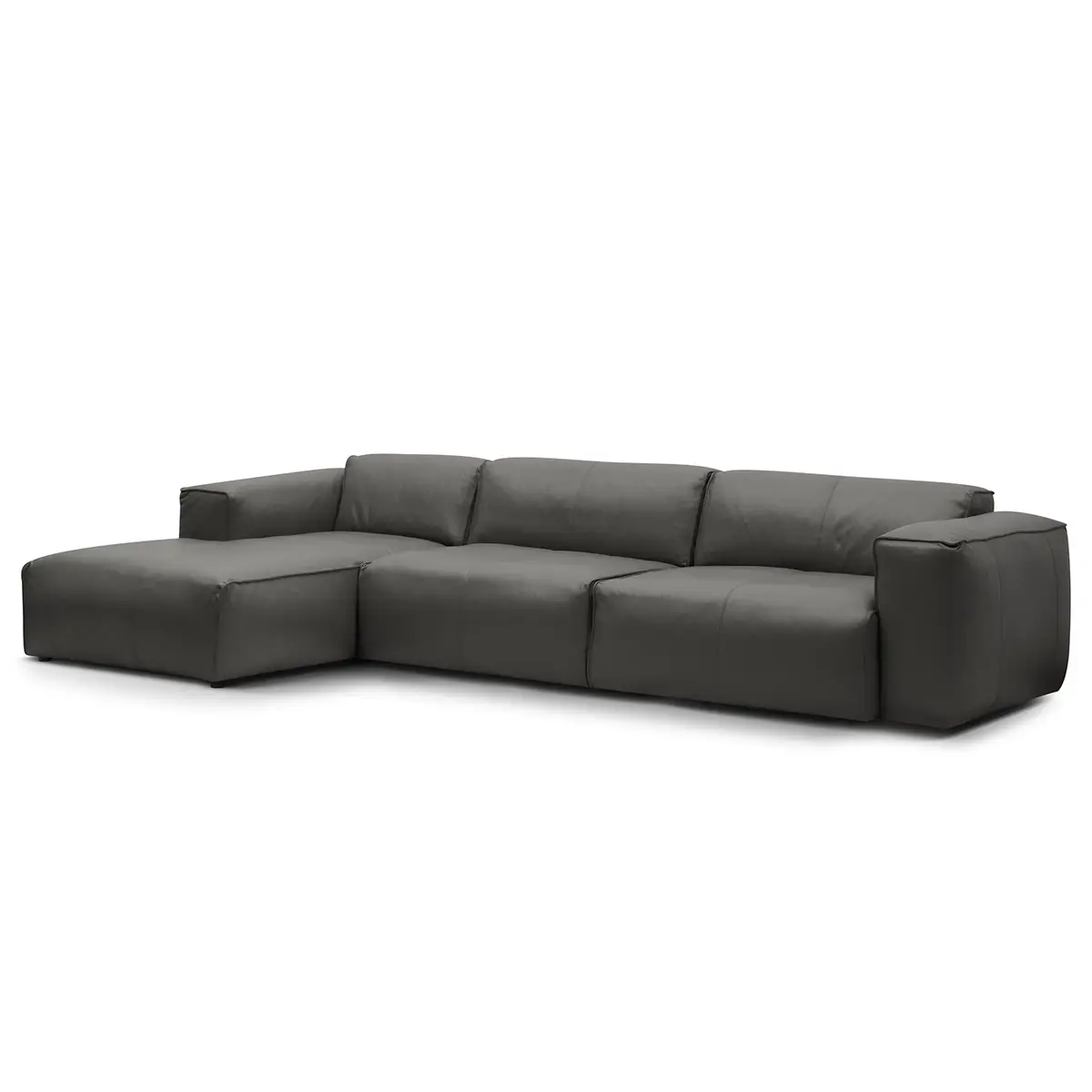Ecksofa 3-Sitzer mit Longchair Grau Echtleder Neka | Grau