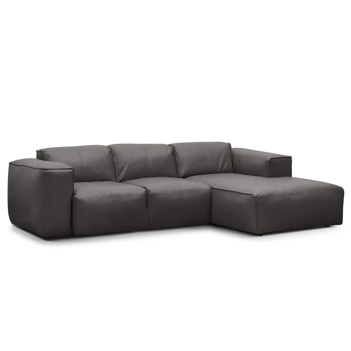 Ecksofa 3-Sitzer mit Longchair Grau/Grau Echtleder Neka | Grau