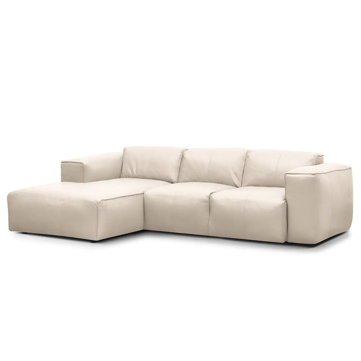 Ecksofa 3-Sitzer mit Longchair Grau/Hellgrau Echtleder Neka