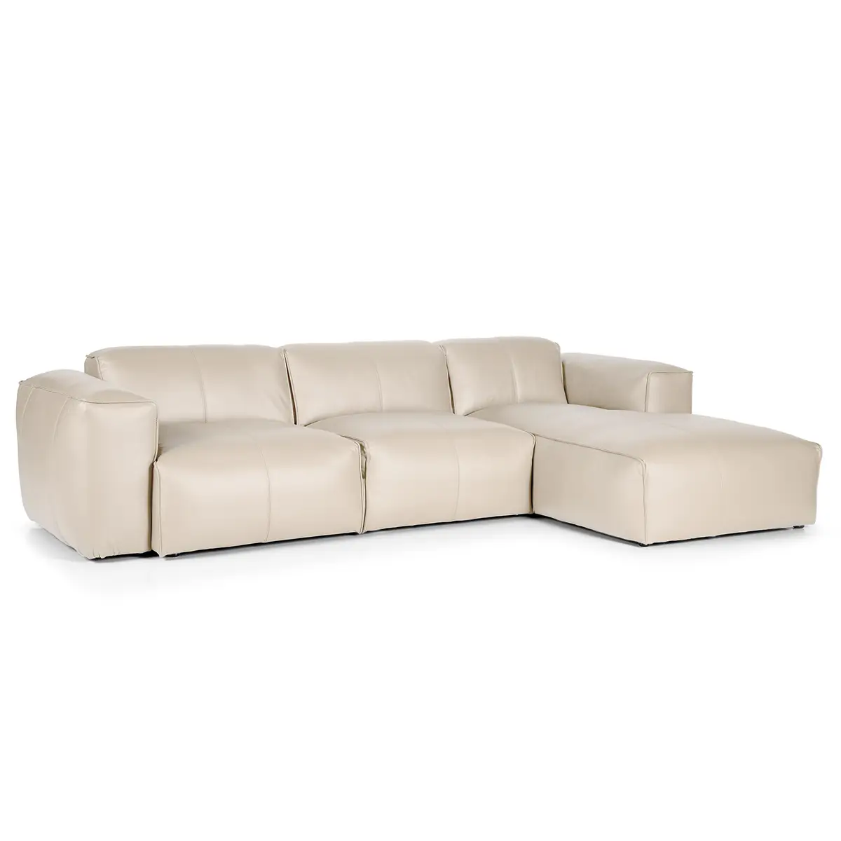 Ecksofa 3-Sitzer mit Longchair Grau Echtleder Neka | Grau