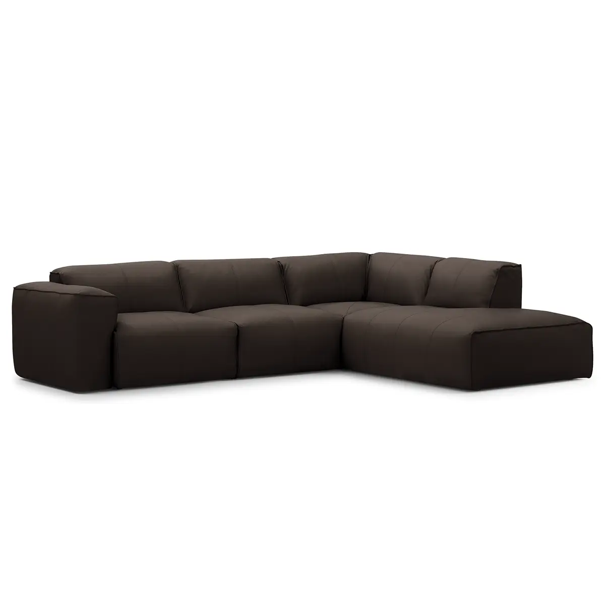 Ecksofa 3-Sitzer mit Recamiere Braun Echtleder Neka | Braun
