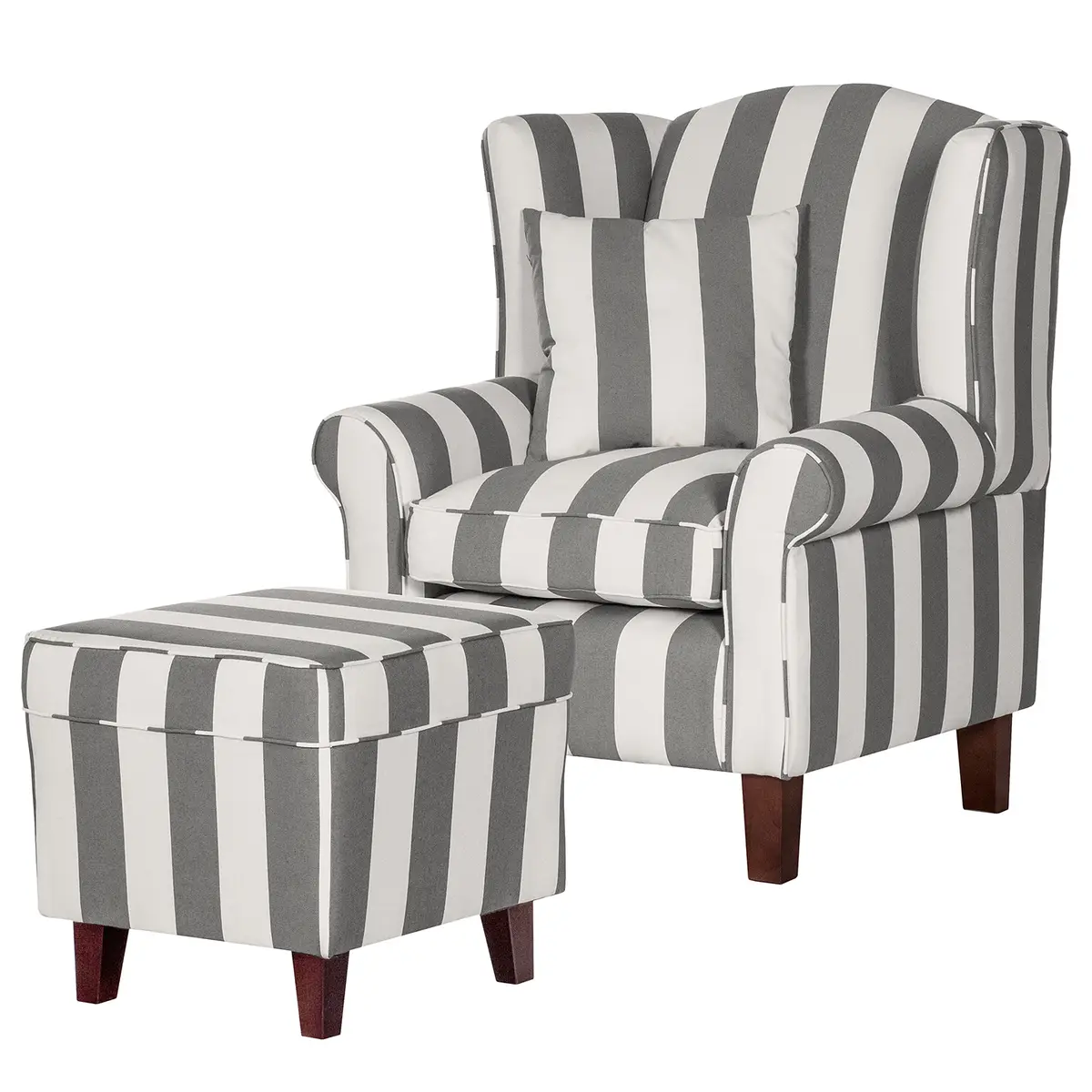 Sessel Grau/Grau Webstoff mit Hocker | Grau