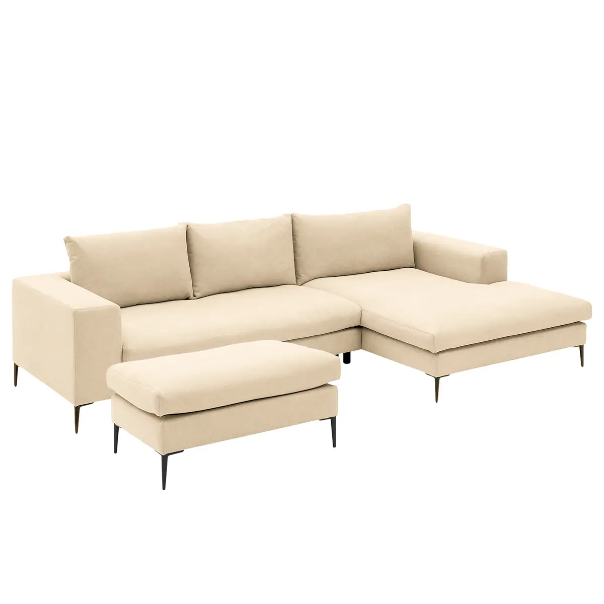 Ecksofa mit Longchair Beige/Hellbeige Webstoff Caya | Beige