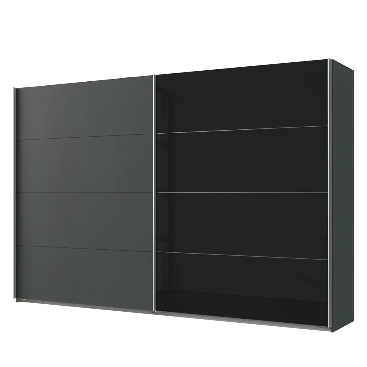 Schwebetürenschrank I 135 x 210cm Schwarz/Graphit/Glas Schwarz